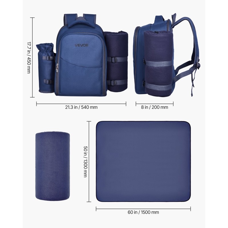 Piknikreppu tummansininen 20 l 600D Oxford-kangas kahdelle eristetty kylmäosasto