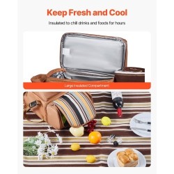 Piknikreppu 25 litran lämpöeristetty osasto kestävä kangas ruskea astiat aterimet viltti