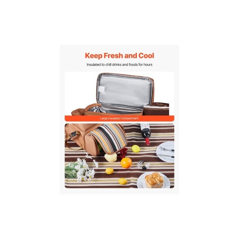 Piknikreppu 25 litran lämpöeristetty osasto kestävä kangas ruskea astiat aterimet viltti