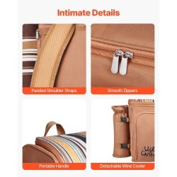 Piknikreppu 25 litran lämpöeristetty osasto kestävä kangas ruskea astiat aterimet viltti