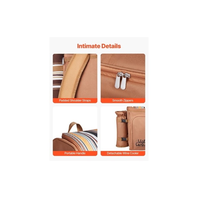 Piknikreppu 25 litran lämpöeristetty osasto kestävä kangas ruskea astiat aterimet viltti