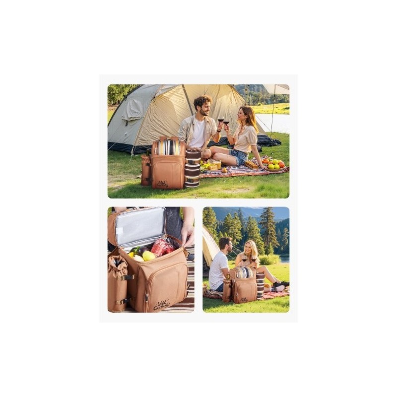 Piknikreppu 25 litran lämpöeristetty osasto kestävä kangas ruskea astiat aterimet viltti
