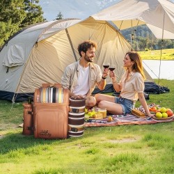 Piknikreppu 25 litran lämpöeristetty osasto kestävä kangas ruskea astiat aterimet viltti