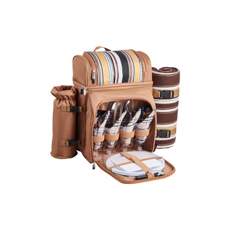 Piknikreppu 25 litran lämpöeristetty osasto kestävä kangas ruskea astiat aterimet viltti