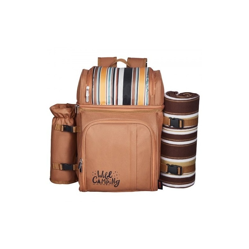 Piknikreppu 25 litran lämpöeristetty osasto kestävä kangas ruskea astiat aterimet viltti