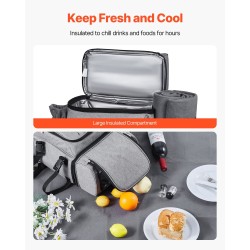Piknikreppu eristetty kylmäosasto 25 l harmaa 600D kangas varusteet 4 hengelle