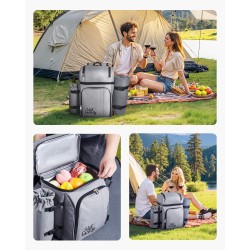 Piknikreppu eristetty kylmäosasto 25 l harmaa 600D kangas varusteet 4 hengelle