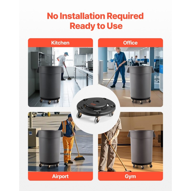 Jäteastiarulla PP-muovirunko yhteensopiva 20–55 gallonin astioille 227 kg kantavuus 2 kpl musta