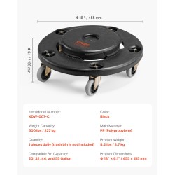 Roska-astian kuljetusalusta polypropeeni raskaaseen käyttöön 20–55 gallonaa 5 kääntyvää pyörää