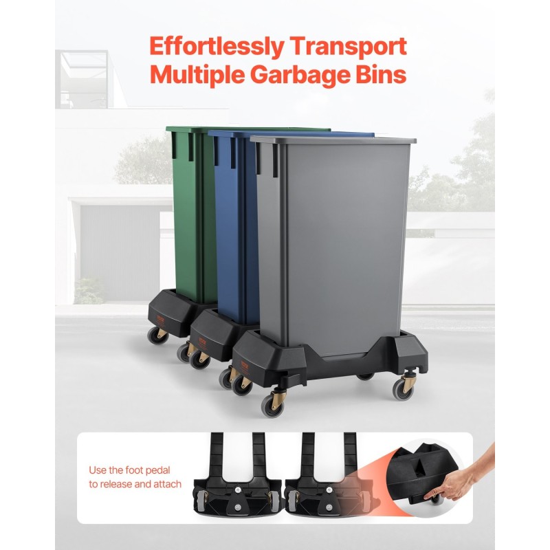 Jäteastiarulla-alusta polypropeenia 16/23 gallonan astioille 90 kg kantavuus