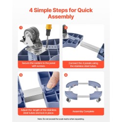 Säädettävä alusta pyörillä halkaisija 380–580 mm PP paneeli 181 kg kantavuus sininen