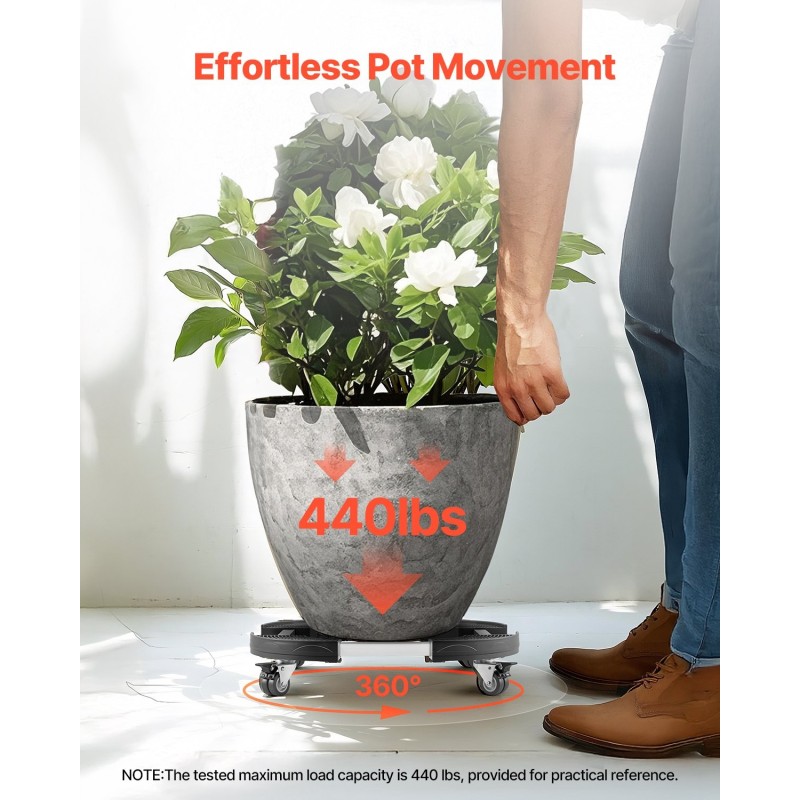 Rullaalusta PP-paneeli 380–580 mm roska-astioille ja kasviruukuille kantavuus 181 kg