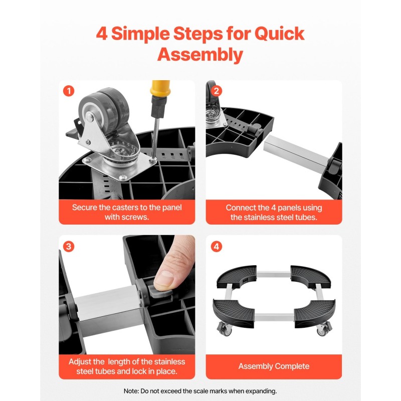 Rullaalusta PP-paneeli 380–580 mm roska-astioille ja kasviruukuille kantavuus 181 kg