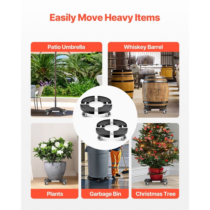 Rullattava alusta roskiksille ja ruukkuille 380–580 mm PP-muovi 2 kpl