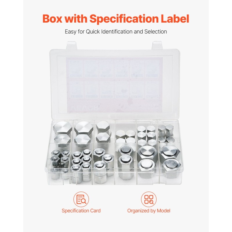 Hydraulitulppasarja 72 osaa ORFS-hydrauliliitoksiin sinkitty 45-teräs O-rengastiivistein lokeroitu laatikko