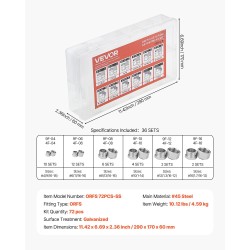 Hydraulitulppasarja 72 osaa ORFS-hydrauliliitoksiin sinkitty 45-teräs O-rengastiivistein lokeroitu laatikko