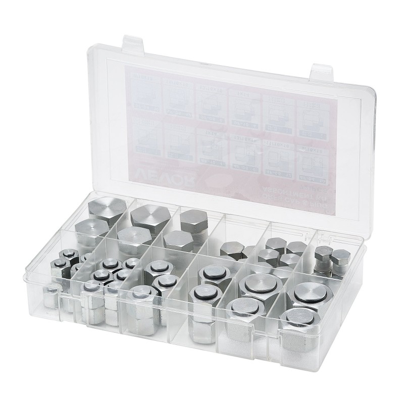 Hydraulitulppasarja 72 osaa ORFS-hydrauliliitoksiin sinkitty 45-teräs O-rengastiivistein lokeroitu laatikko