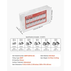 Hydraulinen 64-osainen tulppa ja korkkisarja galvanoitu teräsluokka 45 lokeroitu laatikko hydrauliikkaan