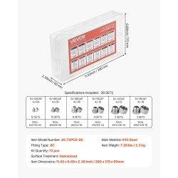 Hydraulitulppa ja suojamuhvisarja 72-osainen sinkitty 45-teräksinen JIC 37 asteen