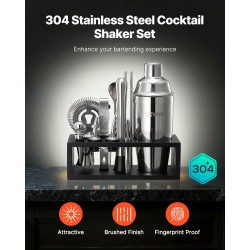 Cocktailravistinsarja 13-osainen 304-ruostumattomasta teräksestä bambutelineellä kotibaarille