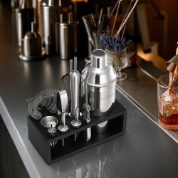 Cocktailravistinsarja 13-osainen 304-ruostumattomasta teräksestä bambutelineellä kotibaarille