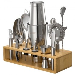 13 osainen cocktail setti 304 ruostumattomasta teräksestä bambutelineellä kotibaarille ja juhliin