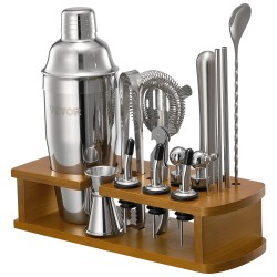 Cocktail työkalusetti 18 osainen 304 ruostumattomasta teräksestä bambutelineellä kotiin