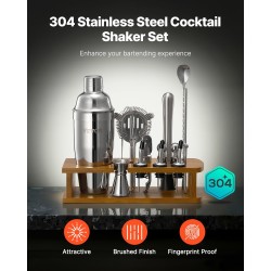 Cocktail-työkalusetti 18-osainen 304-ruostumattomasta teräksestä bambutelineellä kotiin