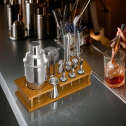 Cocktail-työkalusetti 18-osainen 304-ruostumattomasta teräksestä bambutelineellä kotiin