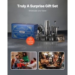 13-osainen cocktailsetti 304-ruostumattomasta teräksestä bambutelineellä kotibaarille