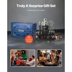 Cocktailshaker ja baarityökalusetti 23-osainen 304-ruostumatonta terästä bambutelineellä kotikäyttöön