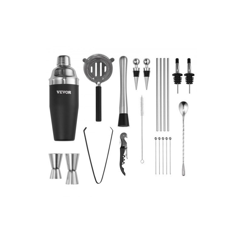 Cocktailshaker ja baarityökalusetti 23-osainen 304-ruostumatonta terästä bambutelineellä kotikäyttöön