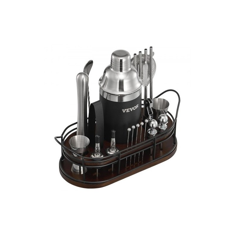 Cocktailshaker ja baarityökalusetti 23-osainen 304-ruostumatonta terästä bambutelineellä kotikäyttöön