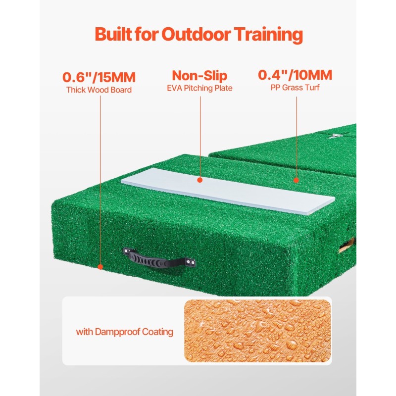 Siirrettävä syöttökumpu 77-tuuma keinonurmella syöttökumilla ja kantokahvoilla baseball- ja softball-harjoitteluun