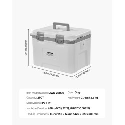 Kylmälaatikko kovakuorinen harmaa 20 l PE ja PP 48 tunnin eristys