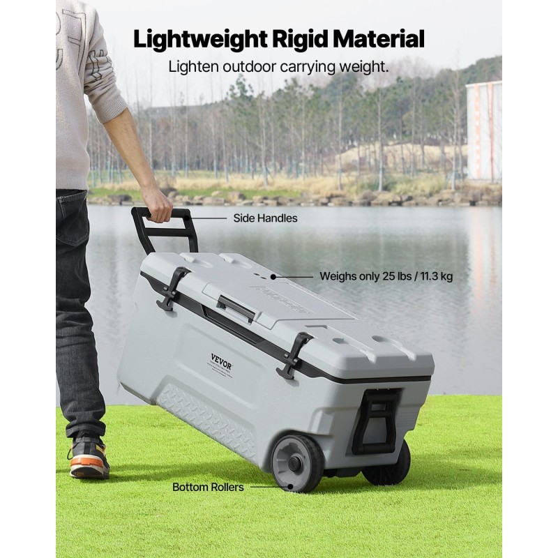 Kova siirrettävä kylmälaukku 70-litrainen pyörillä ja sivukahvalla