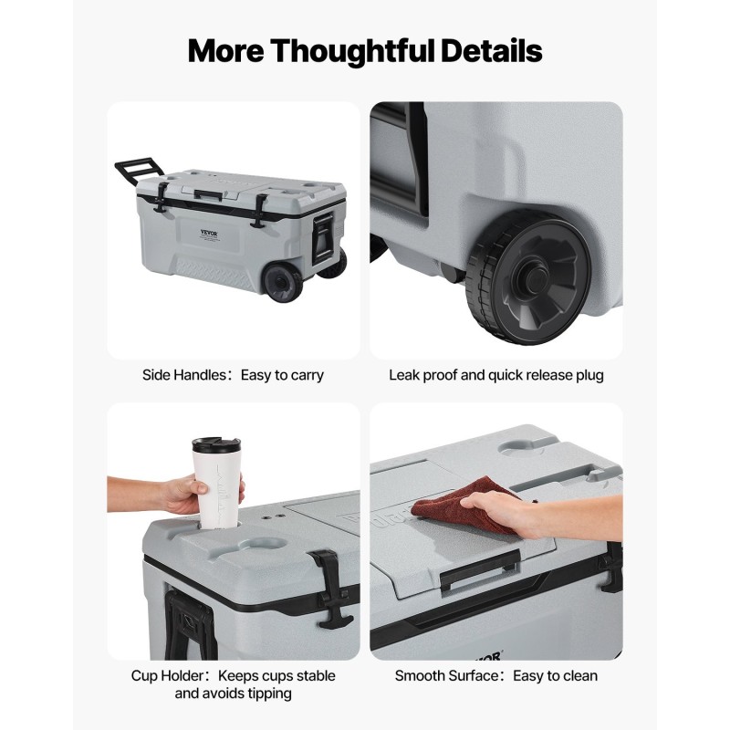 Kova siirrettävä kylmälaukku 70-litrainen pyörillä ja sivukahvalla