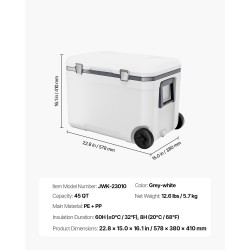 Kylmälaukku 43 litraa kovarunkoinen siirrettävä pyörillä ja sivuvetokahvalla 60 tunnin eristys