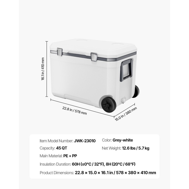 Kylmälaukku 43 litraa kovarunkoinen siirrettävä pyörillä ja sivuvetokahvalla 60 tunnin eristys