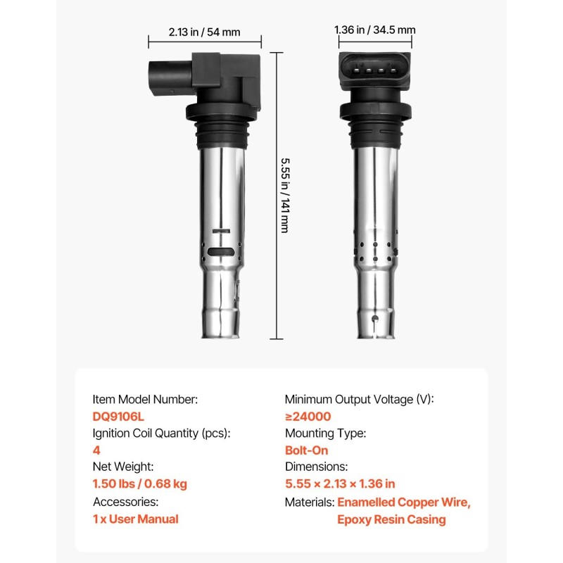 Sytytyspuolasarja 4 kpl emaloitu kuparilanka epoksihartsi Audi 1.4T 1.8T VW 1.4L 1.6L