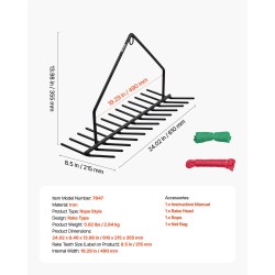 Rautainen vesikasviharava 9 m nailonköydellä 215 mm piikeillä verkkopussilla