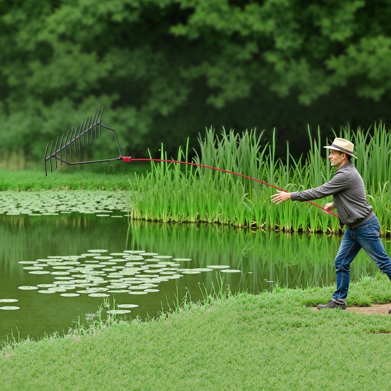 Rautainen vesikasviharava 9 m nailonköydellä 215 mm piikeillä verkkopussilla