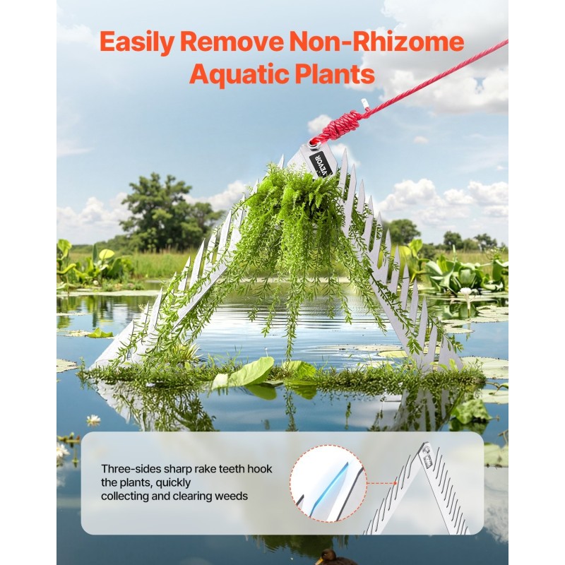 Vesikasaharava 24-tuumainen kolmisivuinen taittuva varsi ruostumaton teräs 9-metrinen köysi