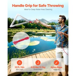 Vesikasaharava 24-tuumainen kolmisivuinen taittuva varsi ruostumaton teräs 9-metrinen köysi