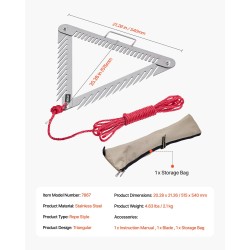 Vesikasaharava 24-tuumainen kolmisivuinen taittuva varsi ruostumaton teräs 9-metrinen köysi