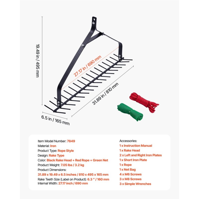 Rautainen köysimallinen vesikasvihara 9 metrin köydellä ja keräyspussilla