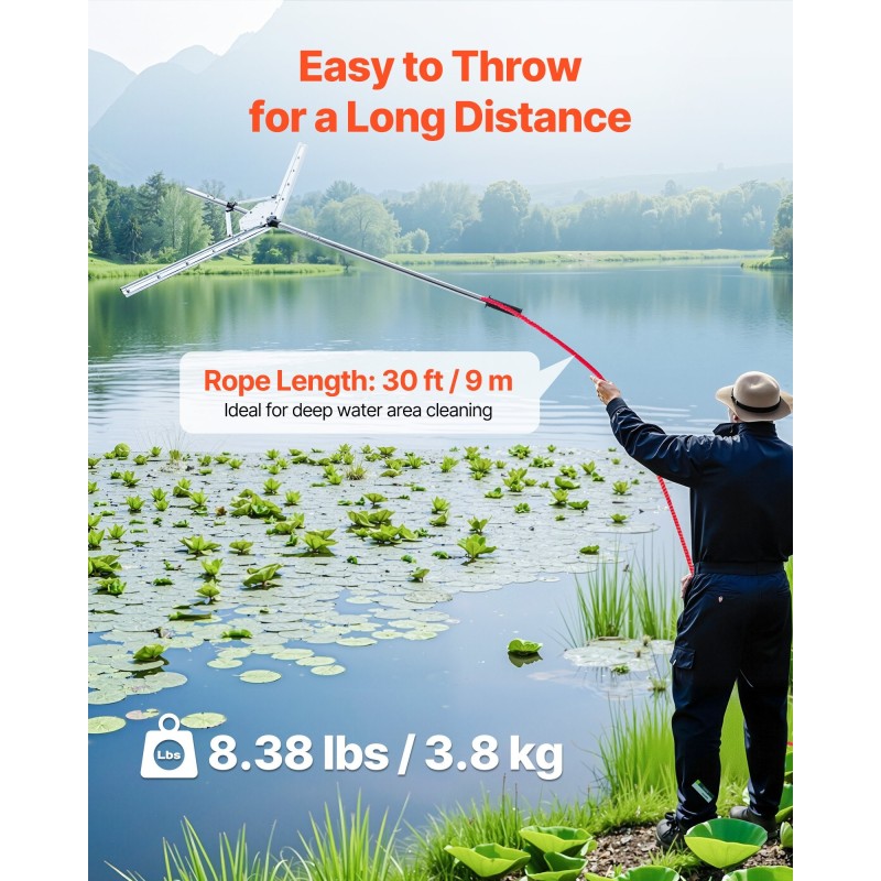 Järviruohonleikkuri ja harava ruostumatonta terästä säädettävä 920–1219 mm nailonköysi 9 m