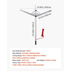 Järviruohonleikkuri ja harava ruostumatonta terästä säädettävä 920–1219 mm nailonköysi 9 m