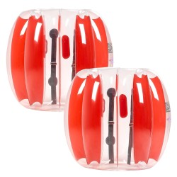 Ilmatäytettävät PVC törmäyspallot 0 9 m 2 kpl punaraitaiset ulkoleikkeihin