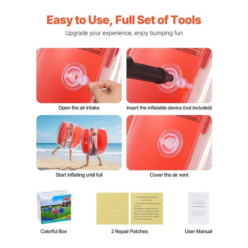 Ilmatäytettävät PVC-törmäyspallot 0,9 m 2 kpl punaraitaiset ulkoleikkeihin